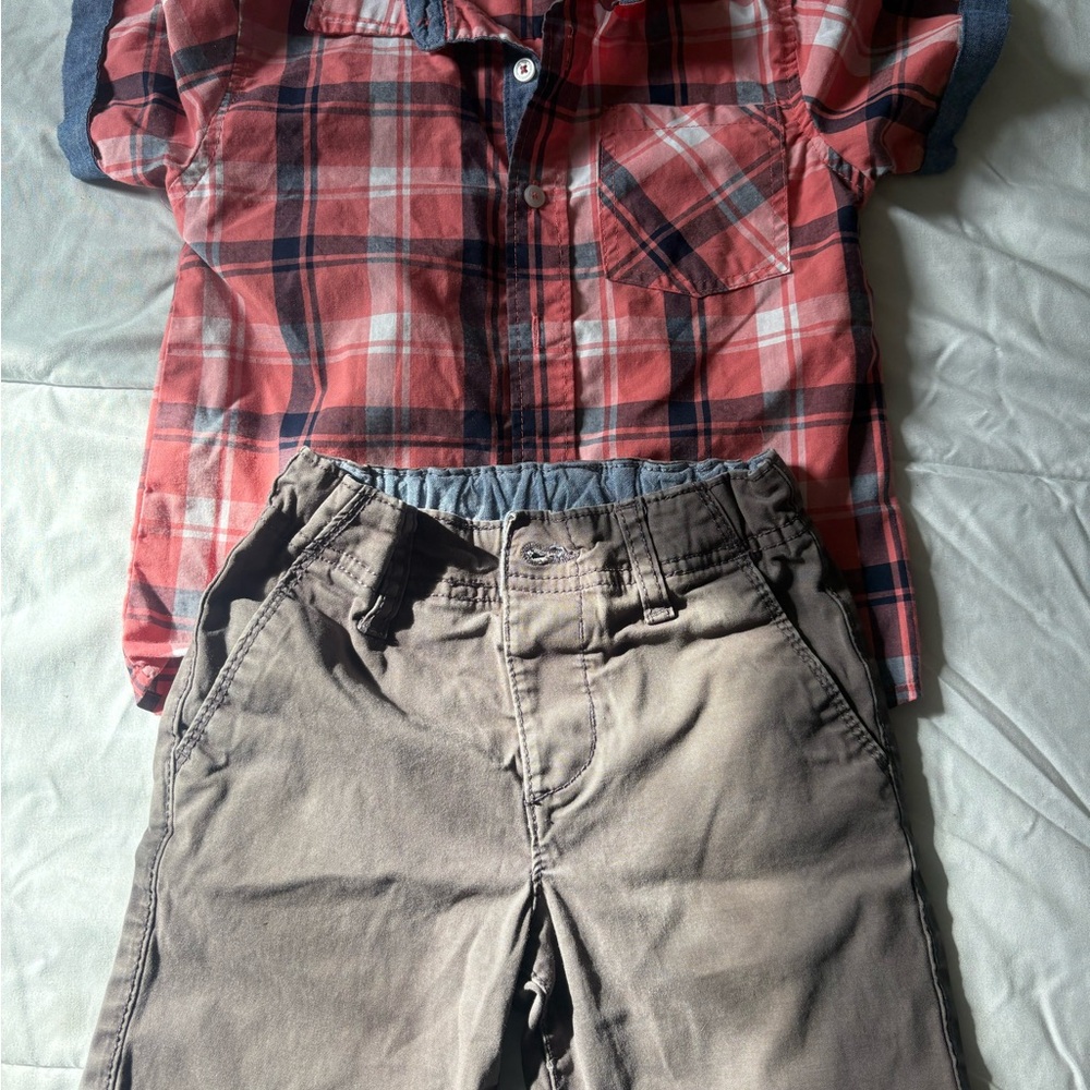 Boys Plaid Shirt and Shorts Outfit
